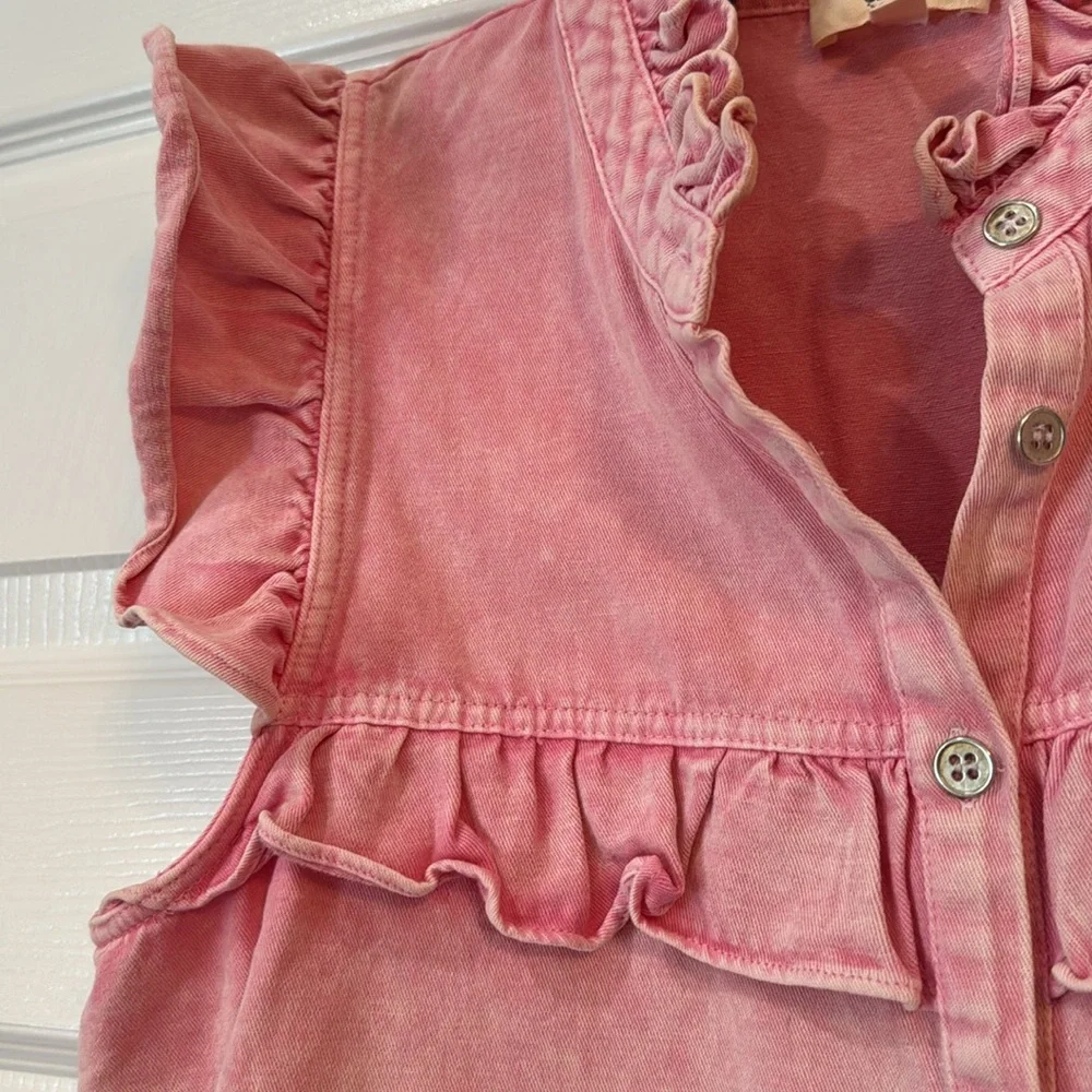 Pink washed denim sleeveless top with ruffles - Picture 4 of 6